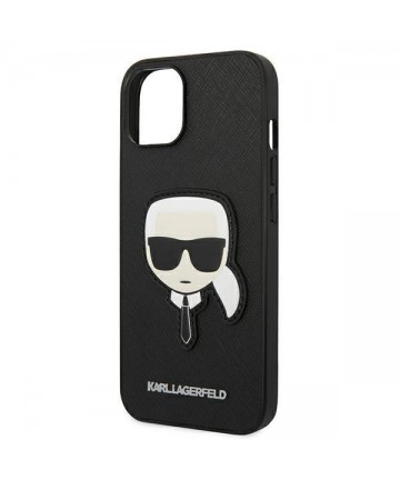 Karl Lagerfeld Saffiano Karl's Head Patch Case for iPhone 14 Plus - Black