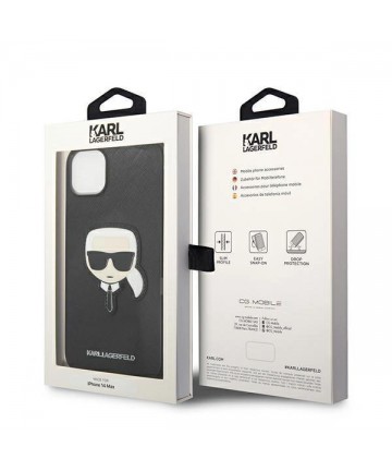 Karl Lagerfeld Saffiano Karl's Head Patch Case for iPhone 14 Plus - Black