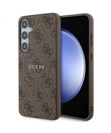 Guess 4G Collection Leather Metal Logo MagSafe case for Samsung Galaxy S24+ - brown