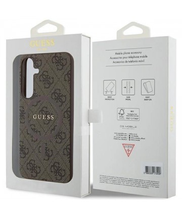 Guess 4G Collection Leather Metal Logo MagSafe case for Samsung Galaxy S24+ - brown