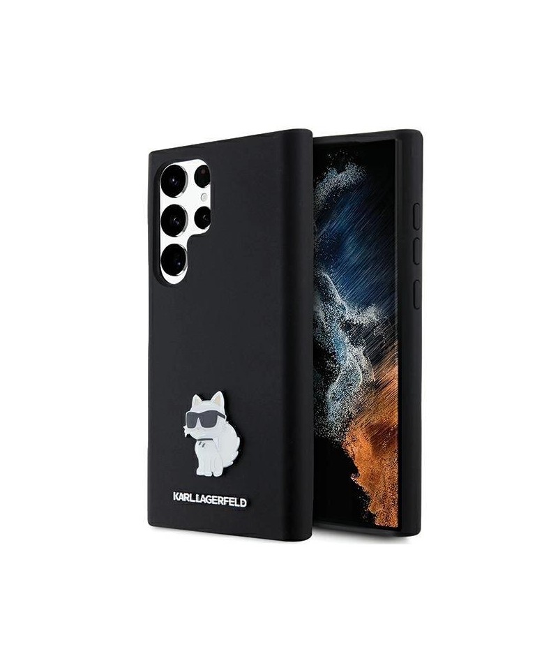 Karl Lagerfeld Silicone Choupette Metal Pin case for Samsung Galaxy S23 Ultra - black