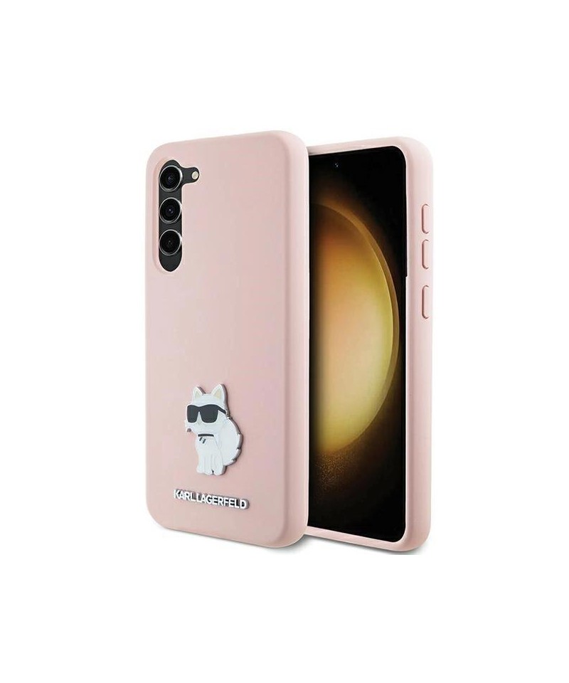 Karl Lagerfeld Silicone Choupette Metal Pin case for Samsung Galaxy S23+ - pink