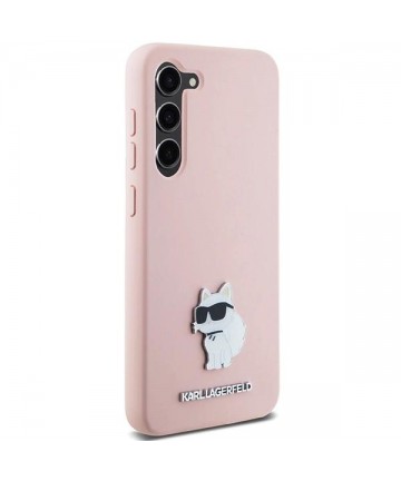 Karl Lagerfeld Silicone Choupette Metal Pin case for Samsung Galaxy S23+ - pink