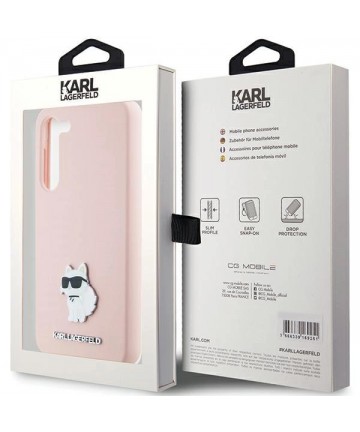 Karl Lagerfeld Silicone Choupette Metal Pin case for Samsung Galaxy S23+ - pink