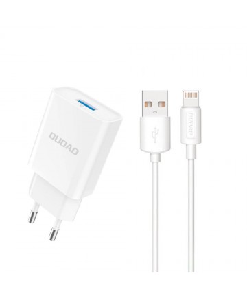 Dudao A4EU USB-A 2.1A wall charger - white + USB-A - Lightning cable