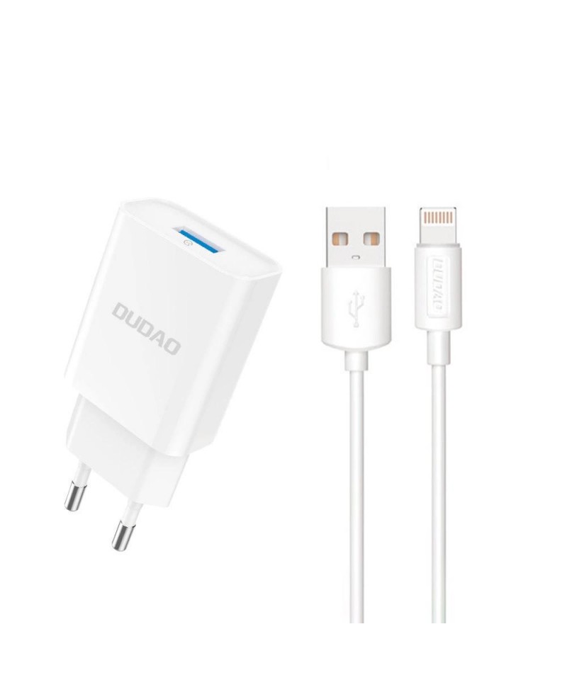 Dudao A4EU USB-A 2.1A wall charger - white + USB-A - Lightning cable
