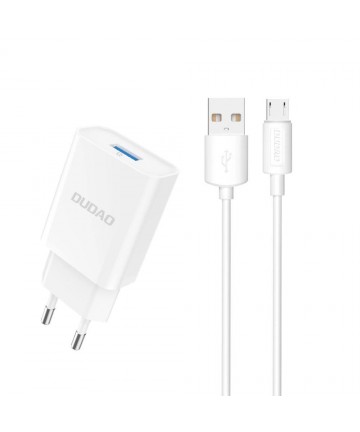 Dudao A4EU USB-A 2.1A wall charger - white + USB-A - micro USB cable
