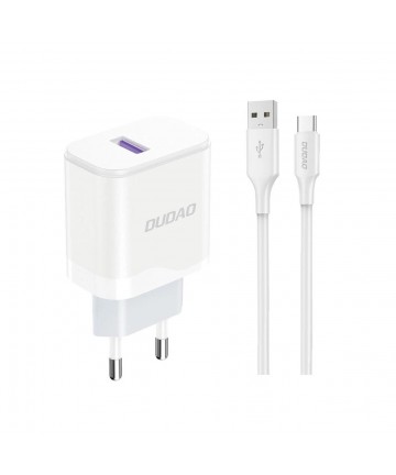 Dudao A20EU USB-A 18W wall charger - white + USB-A - USB-C cable