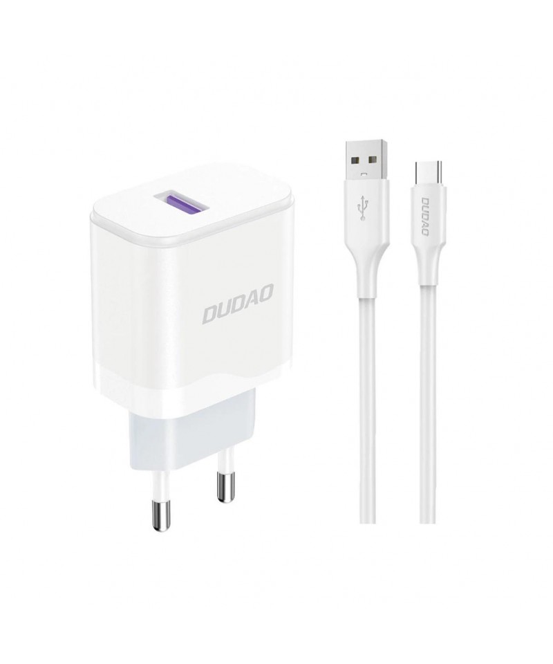 Dudao A20EU USB-A 18W wall charger - white + USB-A - USB-C cable