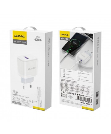 Dudao A20EU USB-A 18W wall charger - white + USB-A - USB-C cable