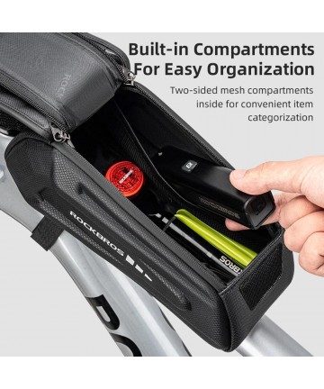 Rockbros 30120064001 waterproof frame bicycle bag with phone cover - black
