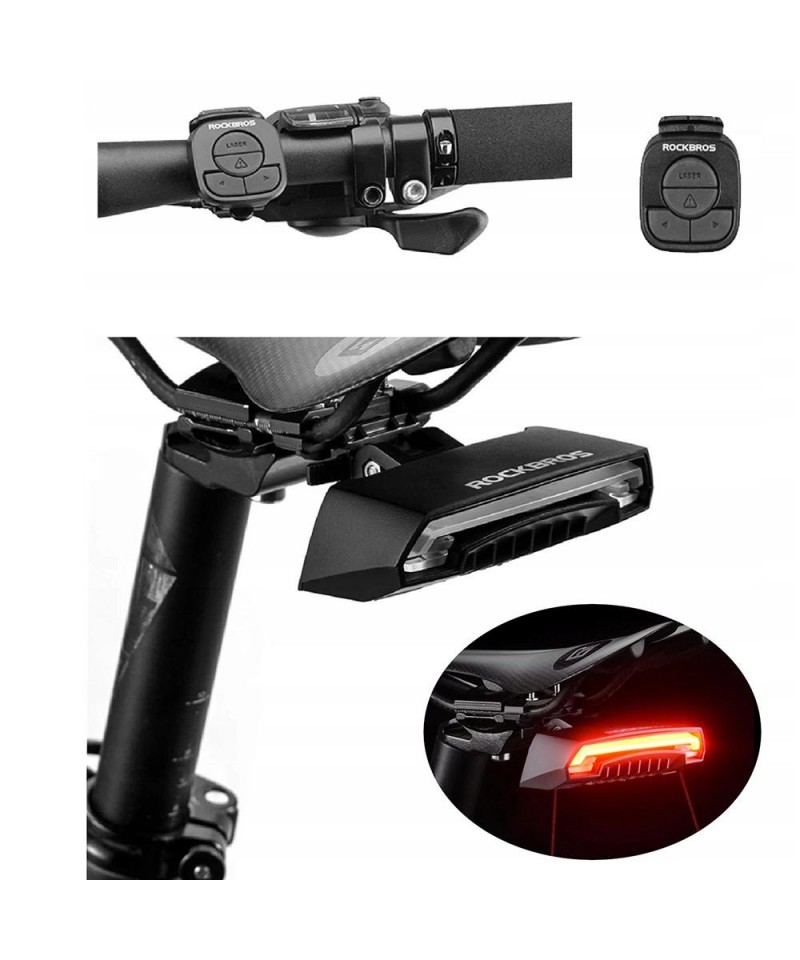 Rockbros LKWD-R1 Rear Bike Light with Laser and Remote Control + Micro USB - USB-A Cable - Black