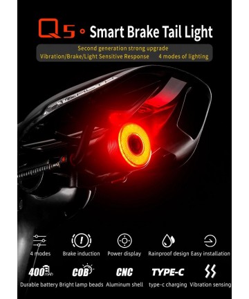 Rockbros Q5 Rear Bike Light with Intelligent Stop System - Black