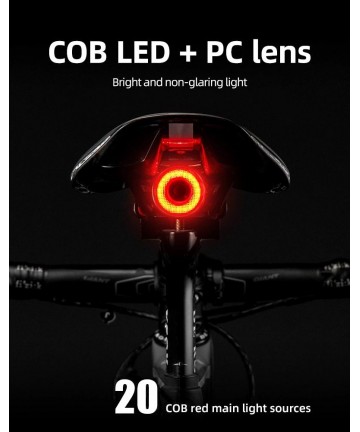 Rockbros Q5 Rear Bike Light with Intelligent Stop System - Black