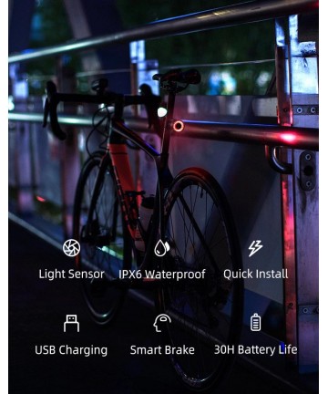 Rockbros Q3 Rear Bike Light with Smart Stop System - Black