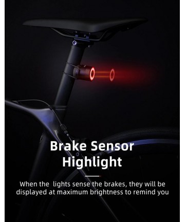 Rockbros Q3 Rear Bike Light with Smart Stop System - Black