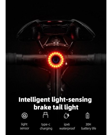 Rockbros Q3 Rear Bike Light with Smart Stop System - Black