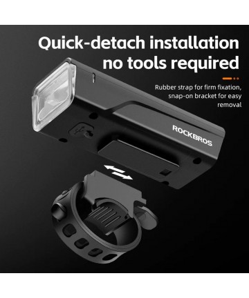 Rockbros 24510003001 Front Bike Light 260 lm + USB-C - USB-A Cable - Black