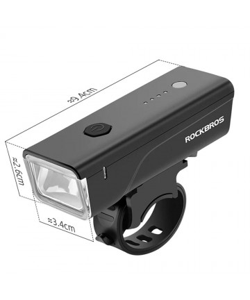Rockbros 24510003001 Front Bike Light 260 lm + USB-C - USB-A Cable - Black