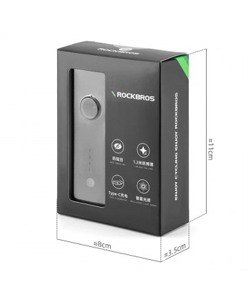 Rockbros 24510003001 Front Bike Light 260 lm + USB-C - USB-A Cable - Black