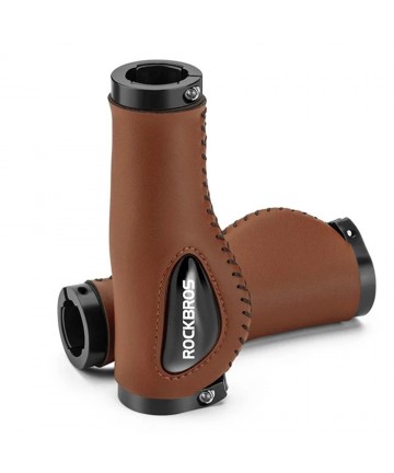 Rockbros 40720001002 leather bicycle grips - brown