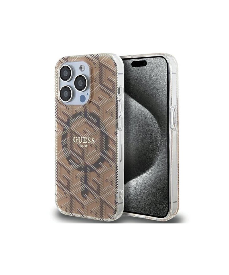Guess IML GCube MagSafe case for iPhone 15 Pro Max - brown