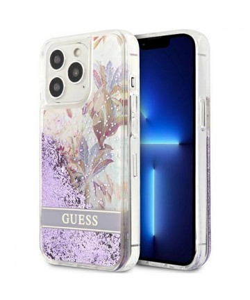 Guess GUHCP13LLFLSU iPhone 13 Pro / 13 6.1" purple/purple hardcase Flower Liquid Glitter