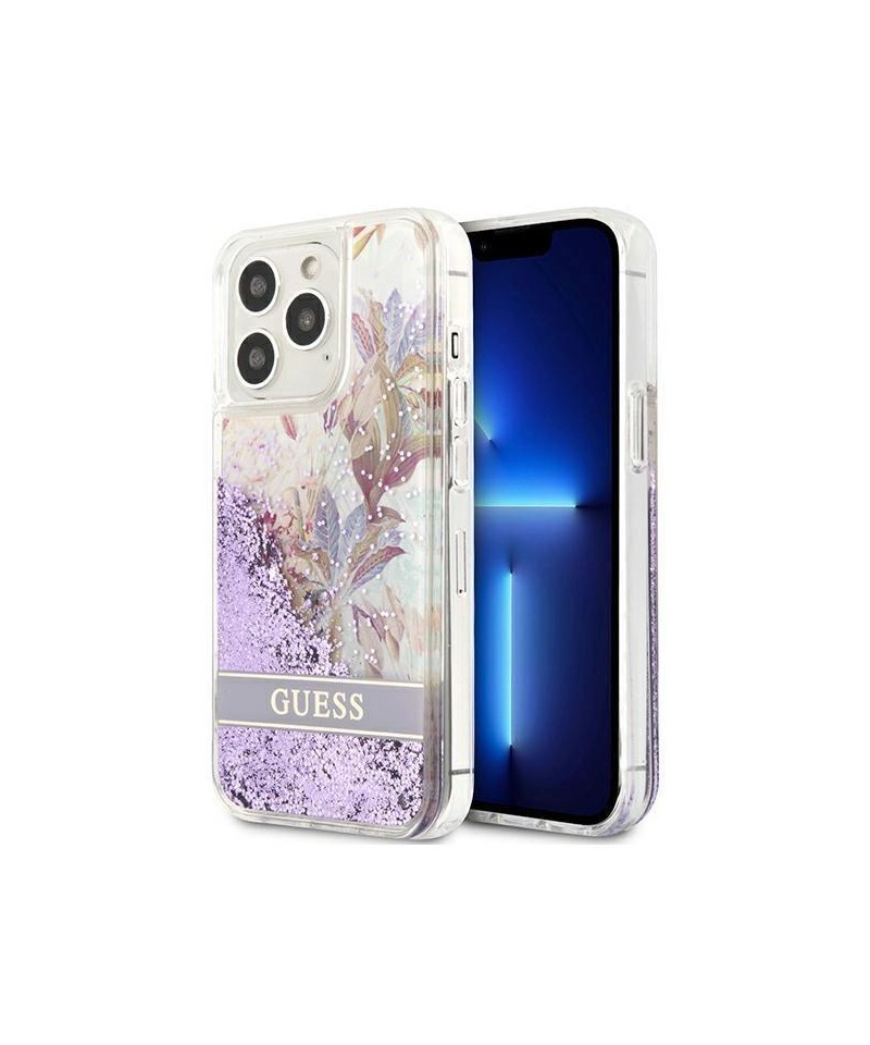 Guess GUHCP13LLFLSU iPhone 13 Pro / 13 6.1" purple/purple hardcase Flower Liquid Glitter