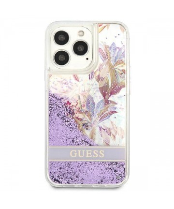 Guess GUHCP13LLFLSU iPhone 13 Pro / 13 6.1" purple/purple hardcase Flower Liquid Glitter