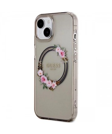 Guess IML Flowers Wreath MagSafe case for iPhone 15 / 14 / 13 - black