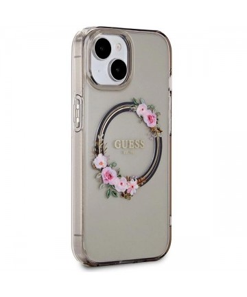 Guess IML Flowers Wreath MagSafe case for iPhone 15 / 14 / 13 - black