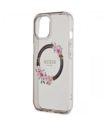 Guess IML Flowers Wreath MagSafe case for iPhone 15 / 14 / 13 - black