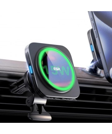 ESR Halolock Magnetic QI2 Car Holder with MagSafe 15W Inductive Charger for Air Vent - Black
