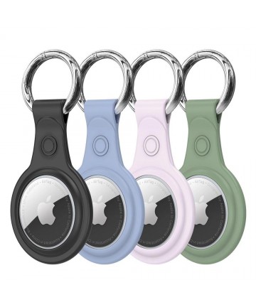 Dux Ducis 4pcs set Silicone flexible cover keychain loop case for Apple AirTag (Black / Green / Pink / Blue)