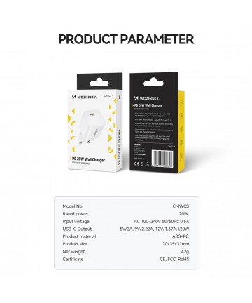 Wozinsky CMWCS USB-C PD 20W Wall Charger - White
