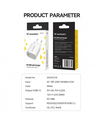 Wozinsky WGWCCW 20W USB-C Wall Charger - White