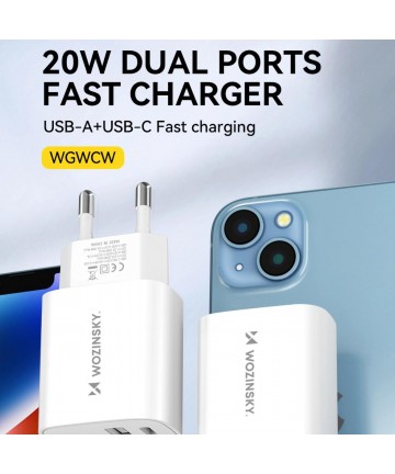 Wozinsky WGWCW USB-A USB-C 20W Wall Charger - White