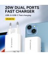 Wozinsky WGWCW USB-A USB-C 20W Wall Charger - White