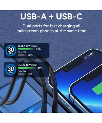 Wozinsky WDCCAC USB-C USB-A 36W Car Charger - Black