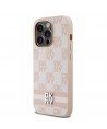 DKNY Leather Checkered Mono Pattern & Printed Stripes case for iPhone 14 Pro - pink