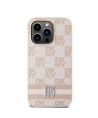 DKNY Leather Checkered Mono Pattern & Printed Stripes case for iPhone 14 Pro - pink
