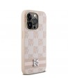 DKNY Leather Checkered Mono Pattern & Printed Stripes case for iPhone 14 Pro - pink