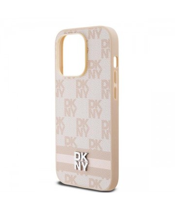 DKNY Leather Checkered Mono Pattern & Printed Stripes case for iPhone 14 Pro - pink