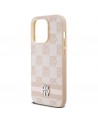 DKNY Leather Checkered Mono Pattern & Printed Stripes case for iPhone 14 Pro - pink