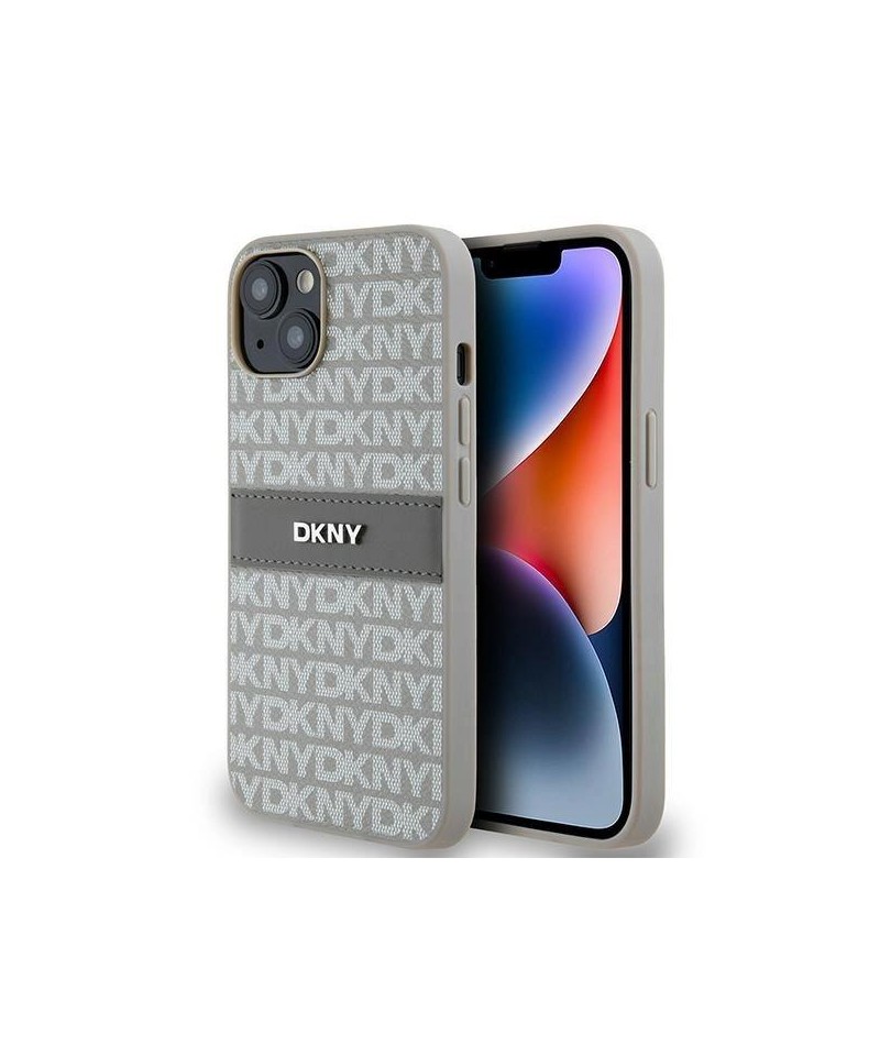 DKNY Leather Mono Stripe & Metal Logo case for iPhone 15 / 14 / 13 - beige