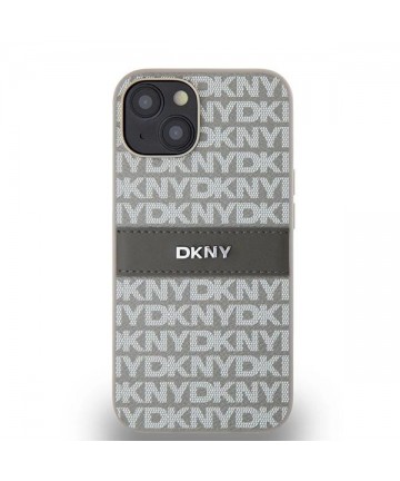 DKNY Leather Mono Stripe & Metal Logo case for iPhone 15 / 14 / 13 - beige