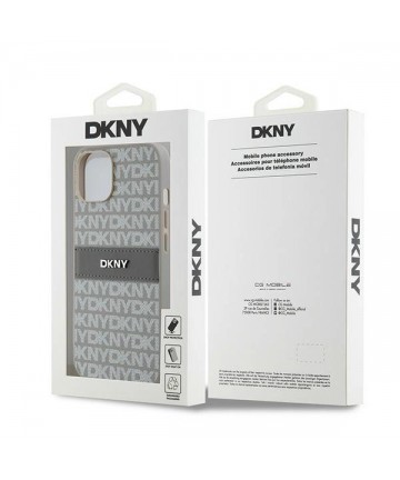 DKNY Leather Mono Stripe & Metal Logo case for iPhone 15 / 14 / 13 - beige