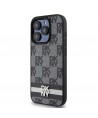 DKNY Leather Checkered Mono Pattern & Printed Stripes iPhone 15 Pro Case - Black