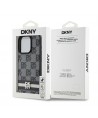 DKNY Leather Checkered Mono Pattern & Printed Stripes iPhone 15 Pro Case - Black