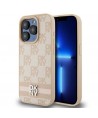 DKNY Leather Checkered Mono Pattern & Printed Stripes case for iPhone 15 Pro - pink